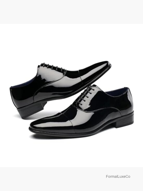 Men\'s Faux Patent Leather Lace-Up Formal Oxford Dress Shoes